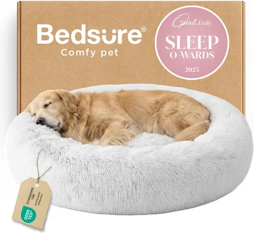 Miniatura 77 de Bedsure - Cama relajante para perro mediano, lavable, tipo dona, cama para gato, antideslizante, redonda, afelpada, mullida, de piel sintética