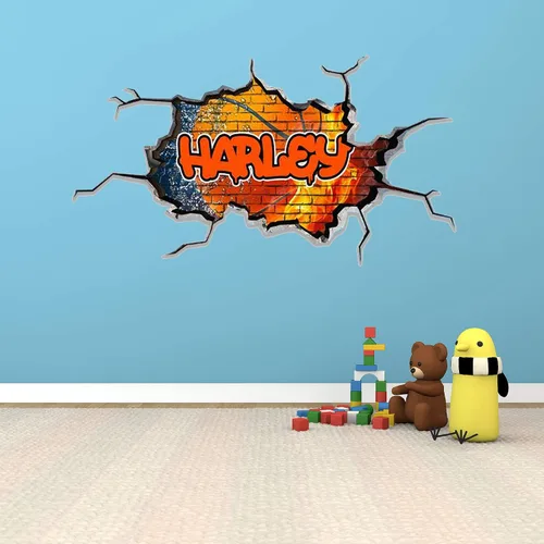 Miniatura 2 de Calcomanía de pared personalizada con nombre de graffiti 3D, calcomanía decorativa de vinilo artística personalizada, extraíble, despegar y pegar