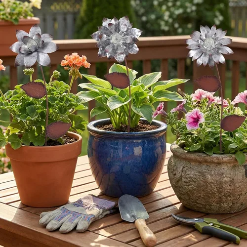 Miniatura 4 de Estacas decorativas de jardín, flores de metal para exteriores, adornos que brillan en la oscuridad, decoración de maceta, cama de flores, patio