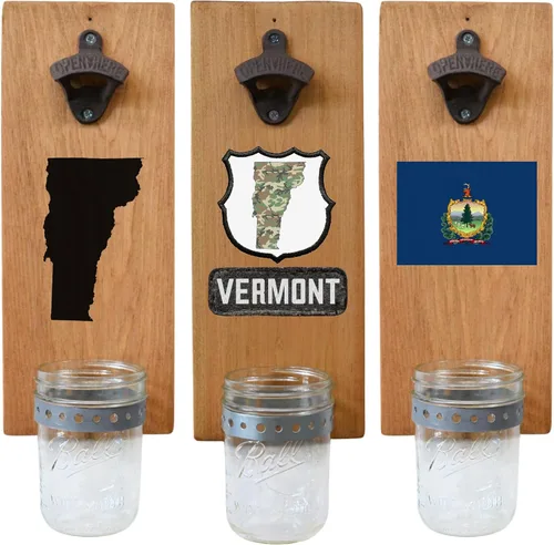 Miniatura 35 de Abrebotellas de cerveza de Massachusetts – Abridor de botellas hecho a mano montado en la pared con tapa – Regalo de cerveza para él o ella