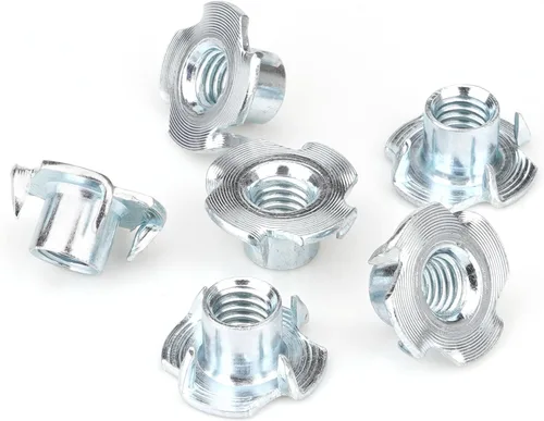 Miniatura 12 de Tuercas en T de 1/4"-20 (Paquete de 100), acero chapado en zinc resistente a la corrosión, longitud de barril de 5/16", tuerca en T de 4 puntas