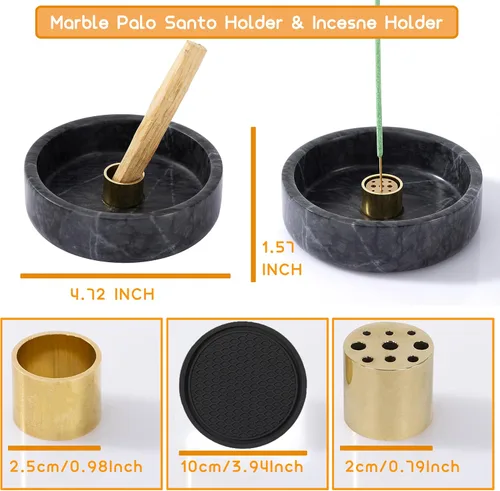 Miniatura 2 de Soporte Palo Santo, quemador de incienso de mármol natural para palitos de Palo Santo, hecho a mano, madera de palo de incienso (negro natural)