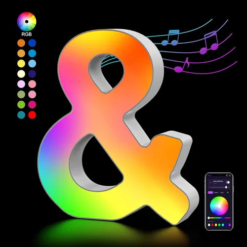 Miniatura 16 de OJQ Letras LED Iluminadas con Música Sincronizada de Letras del Alfabeto Coloridas - Luz de Dormitorio con Cambio de Color - Regalos de Cumpleaños