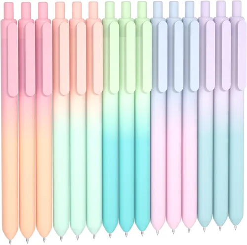 Shuttle Art Bolígrafos retráctiles de gel pastel con cambio de color, paquete de 15 bolígrafos de tinta negra, lindos bolígrafos de 0.5mm de punta