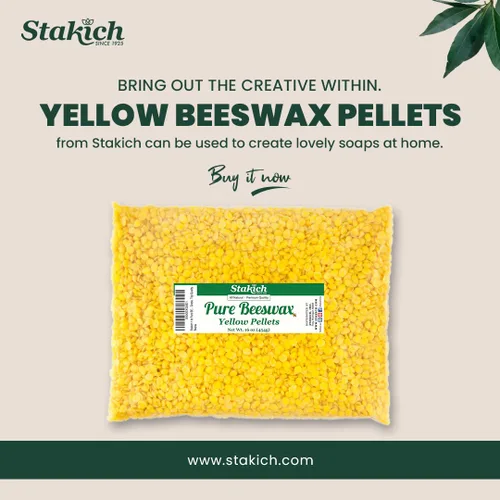 Miniatura 3 de Stakich Gránulos de cera de abeja amarilla, natural, grado cosmético, calidad premium, (1 libra)