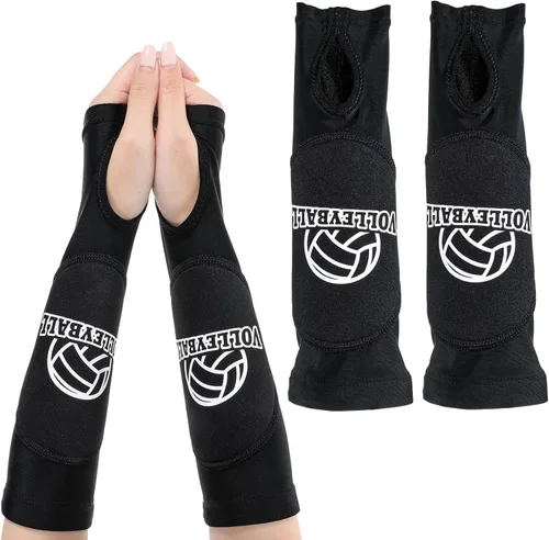 Protector de muñeca de voleibol negro, 2 fundas de antebrazo de brazo de voleibol de 12 pulgadas con almohadillas protectoras de espuma y orificio