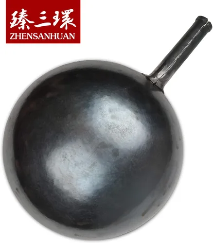 Miniatura 4 de ZhenSanHuan Woks chinos de hierro martillado a mano y sartenes para saltear, antiadherentes, sin revestimiento, acero al carbono Pow