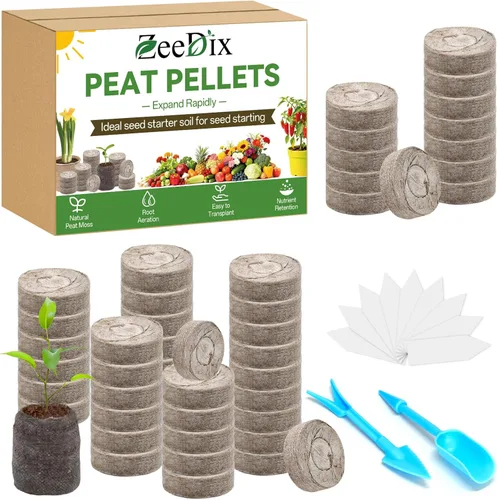 Miniatura 12 de ZeeDix 55 unidades de 1.181 in de fibra comprimida de pellets de turba, iniciadores de semillas de plantas de suelo, tapones de vivero, paleta, 300