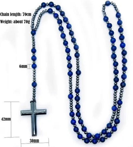 Miniatura 15 de Rosary for Men, Cross Necklace for Men, Tiger Eye Black Obsidian Rosary Beads for Women, Rosarios Catolicos