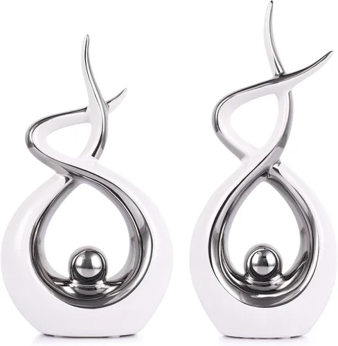 Miniatura 11 de Escultura moderna de cerámica abstracta dorada y negra, estatuas de Knick Knacks para sala de estar, estante, soporte de TV, mesa de café, comedor