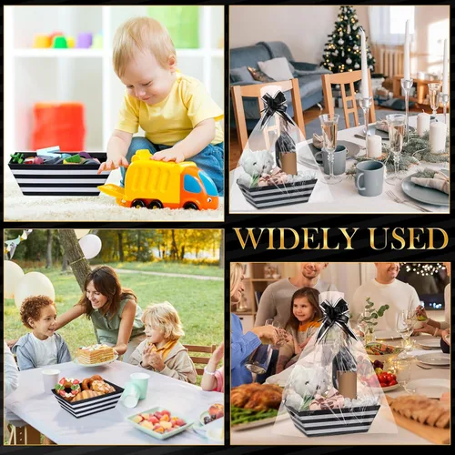 Miniatura 7 de Mimorou Paquete de 6 cestas para regalos vacías para llenar, kit de cesta de regalo vacía de papel kraft a granel con asa, 6 bolsas de envoltura 10
