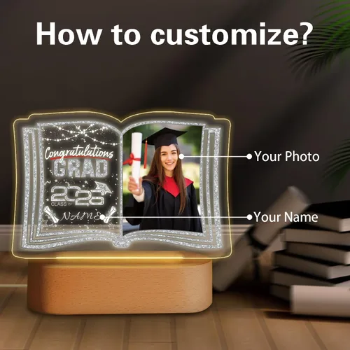 Miniatura 2 de Regalos de graduación personalizados luz nocturna con nombre de foto, lámpara LED de graduación personalizada 2026 para mujeres y hombres, regalos