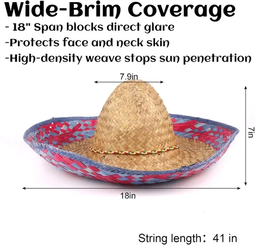 Miniatura 6 de DUNCHATY Sombrero para Fiesta Cinco de Mayo, decoraciones de fiesta temática mexicana - Sombrero de paja para adultos