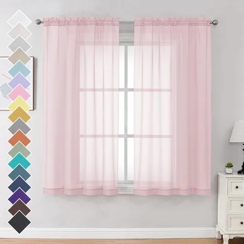 Miniatura 99 de OVZME - Cortinas traslúcidas blancas de 45 pulgadas de largo, 2 paneles, cortinas de gasa con bolsillo para barra para ventanas pequeñas, cada una