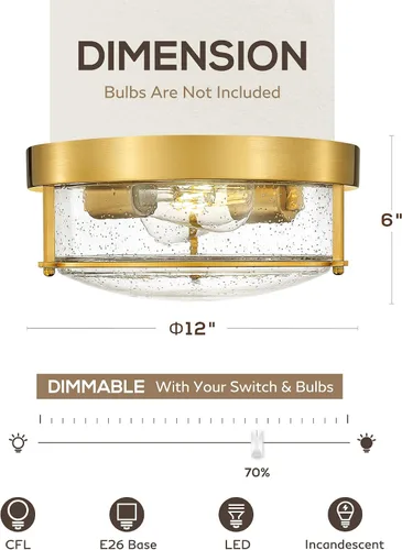 Miniatura 5 de FEMILA Lámpara de techo de 12 pulgadas, luz empotrada de 2 luces para dormitorio, cocina, comedor, pasillo, entrada, acabado dorado de latón