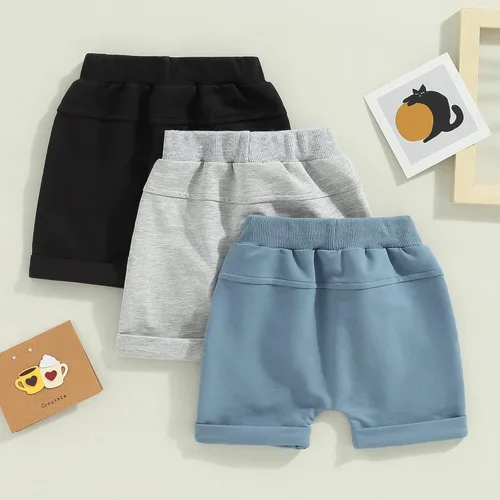 Miniatura 3 de Bagilaanoe Pantalones cortos de verano para bebé, pantalones cortos lisos, casuales, cintura elástica, pantalones cortos para correr