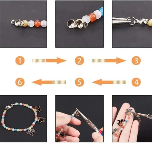 Miniatura 6 de 500 piezas de extremos de calotte plateados cubiertas de nudos para hacer pulseras DIY de joyería, puntas de cuentas abiertas con placa metálica