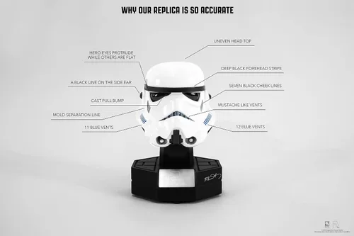 Miniatura 2 de PUREARTS - Figura de estatua de Starwars (casco original de Stormtrooper) 1:3, color blanco