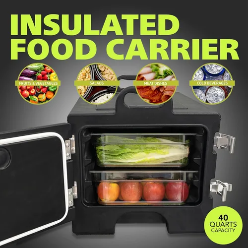 Miniatura 2 de Pearington Portador de alimentos de 40 cuartos de galón, pestillo de acero inoxidable 304, calentador de alimentos portátil, negro