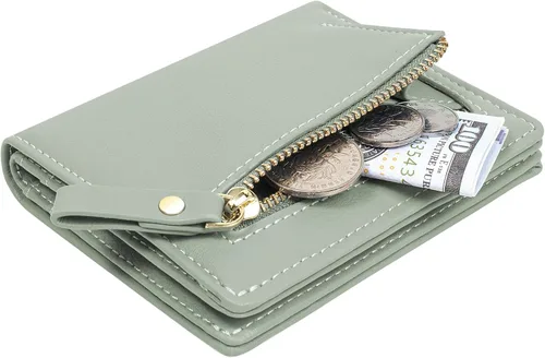 Miniatura 2 de SUMGOGO Cartera pequeña para mujer, delgada, de piel, con tarjetero RFID, plegable, corto, con cremallera, bolsillo frontal, Verde (Mint Green)