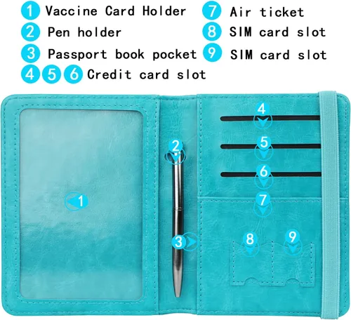Miniatura 3 de GDTK - Portapasaportes de piel, con bloqueo RFID, ideal para documentos de viaje, Azul (Sky Blue)), 610521126587