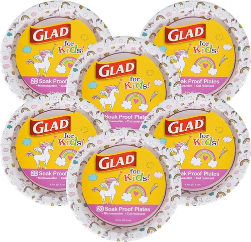 Miniatura 9 de Glad para Niños Platos de Papel Desechables Redondos con Temática de Unicornio - Resistentes, A Prueba de Absorción, Platos Aptos para Microondas