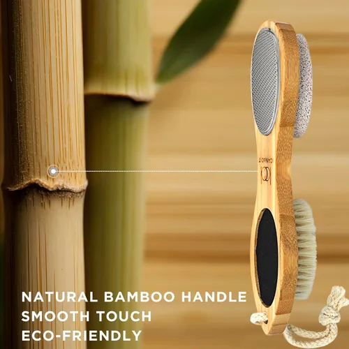 Miniatura 6 de ICDI ICANdOIT - Lima de bambú natural para pies, removedor de callos multiusos 4 en 1 pies, kit de pedicura con cepillo de cerdas de jabalí, piedra