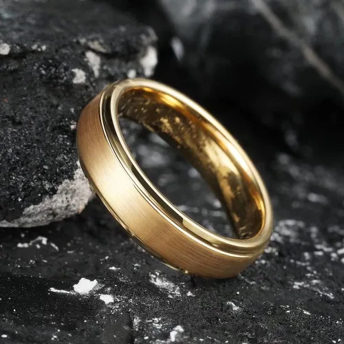 Miniatura 3 de King Will GLORY - Anillo de carburo de tungsteno de 0.236 in y 0.315 in, oro de 14 quilates, pulido pulido, ajuste cómodo
