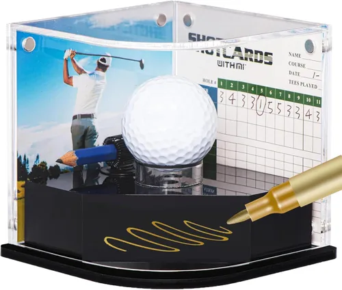 Miniatura 8 de Vitrina de pelotas de golf para golfista águila. Trono de pelota negra con sello dorado. 2 marcos de fondo en cada lado de la cubierta curvada.