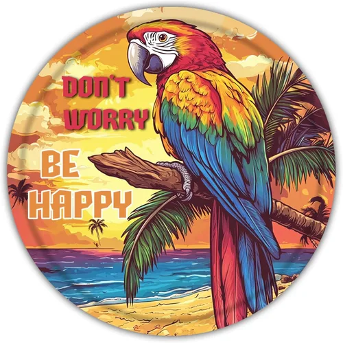 snowsun Divertidos letreros de metal de playa con texto en inglés "Don't Worry Be Happy Parroth" («Don't Worry Be Happy Parroth», decoración de