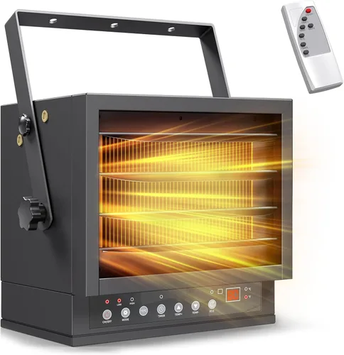 Calentador eléctrico de garaje de 7500 W con control remoto, calentador de techo cableado de 240 V, calentadores de espacio de garaje con modo ECO,