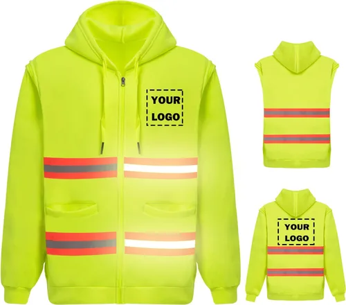 Miniatura 10 de Hi Vis - Sudadera de seguridad con capucha y manga extraíble, forro polar de alta visibilidad, chaqueta de trabajo Negro - Estilo 4