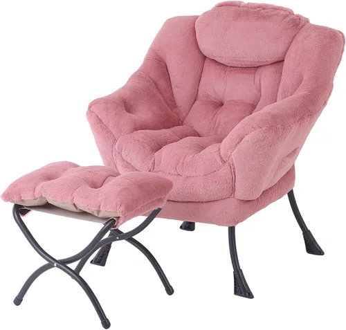 Miniatura 26 de Tiita - Sillón reclinable con otomana, grande, moderno, silla de ocio, de lectura, con reposapiés, para dormitorio, sala de estar, dormitorios, Gris