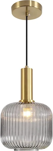 Miniatura 11 de KCO Lighting Lámpara Colgante Mini de Cristal Ahumado, Accesorio de Iluminación de 1 Luz Oro Cepillado, Luces Colgantes para Isla de Cocina