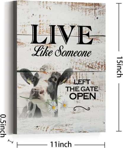 Miniatura 2 de Lienzo decorativo para pared con diseño de granja campestre, diseño de vaca divertida Live Like Someone Left The Gate Open Retro Style Impresiones