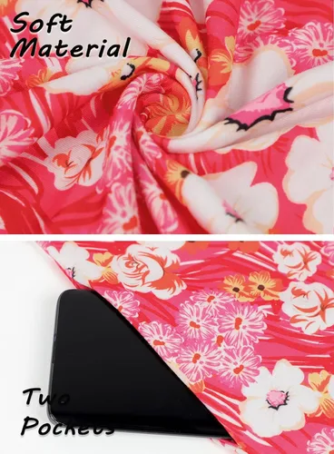 Miniatura 45 de SimpleFun - Vestidos de verano para mujer, camiseta floral, vestido de playa de estilo bohemio, informal, con bolsillos y sin mangas
