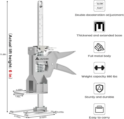 Miniatura 5 de 2 Piezas Gato de Brazo Metálico Ahorrador de Trabajo, Capacidad de Carga 440 lb, Dispositivo de Elevación Multifunción con Ajuste de Altura