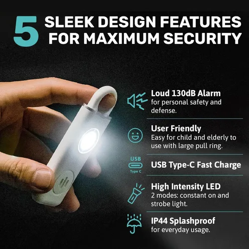 Miniatura 2 de Alarma de seguridad personal para mujeres, hombres y niños, alarma personal para viajes, segura e impermeable, llavero de autodefensa para mujeres