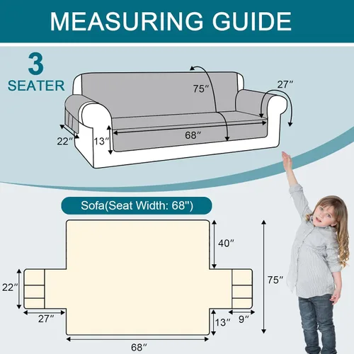 Miniatura 6 de Turquoize Fundas impermeables para sofá de 3 cojines, aptas para mascotas, antideslizante, protector de muebles lavables para mascotas, niños, Roble