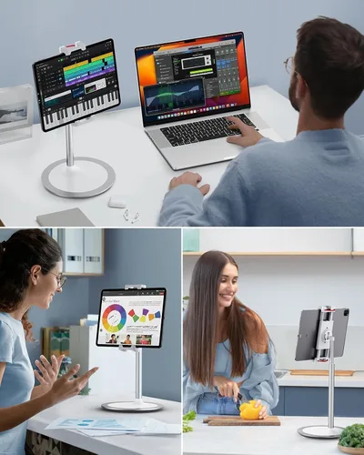 Miniatura 9 de SAIJI Soporte para Tablet, Soporte Ajustable de Altura Extra Kindle, Soporte para iPad de Rotación de 360 Grados, Base de Montaje de Cuna
