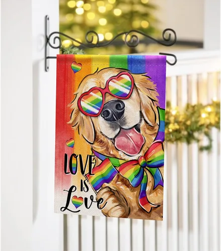 Miniatura 5 de Love is Love Golden Retriever Dog Rainbow - Bandera decorativa para jardín, decoración exterior del mes del orgullo de mascotas LGBTQ