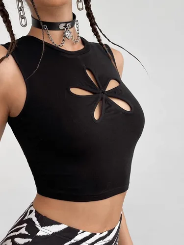 Miniatura 3 de Verdusa Camiseta corta sin mangas con cuello redondo y recortada para mujer