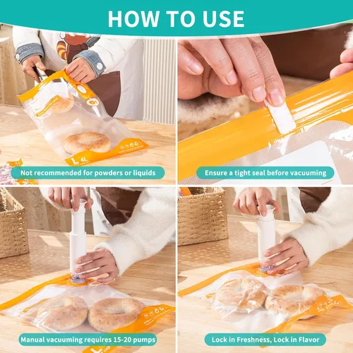 Miniatura 6 de Kit de sellado al vacío de 26 piezas, bolsas reutilizables para Sous Vide (20 bolsas + 6 clips), almacenamiento hermético de alimentos