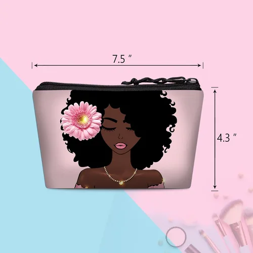 Miniatura 6 de Bolsa de maquillaje Melanin para mujer, bolsa de cosméticos impresa portátil, bolsa de aseo de viaje, bolsa organizadora de maquillaje para mujeres