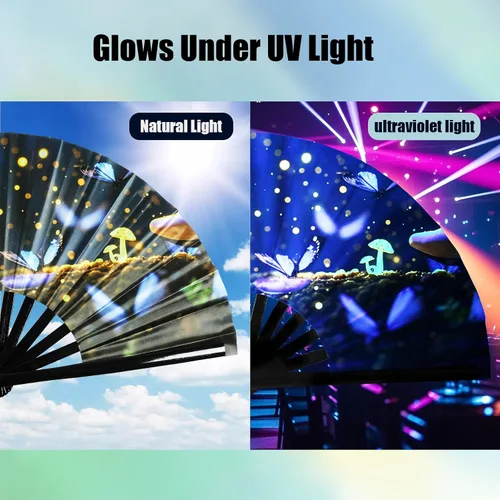 Miniatura 4 de INNOLIFE Ventilador de mano plegable grande de 13 pulgadas para raves, ventilador de rave con brillo UV, ventilador de mano para mujeres y hombres