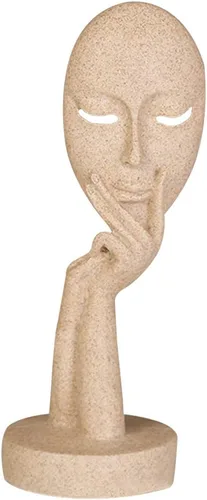 Miniatura 4 de Estatua abstracta de personajes artesanales para mujer, escultura de cara de resina, tallada a mano, estatua de dama pensante, decoración de Blanco