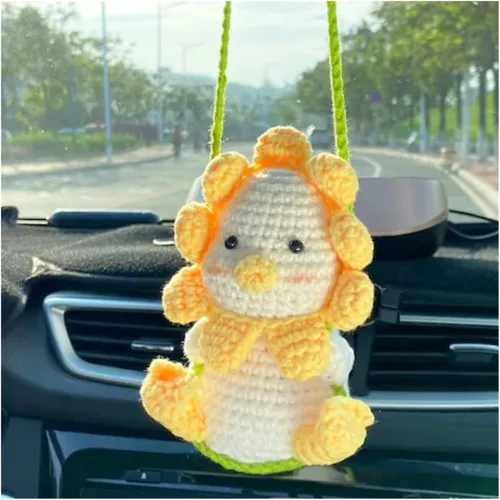 Miniatura 14 de Planta colgante de ganchillo para automóvil, colgador de espejo de automóvil de punto, cesta colgante de ganchillo para plantas de automóvil, lindos