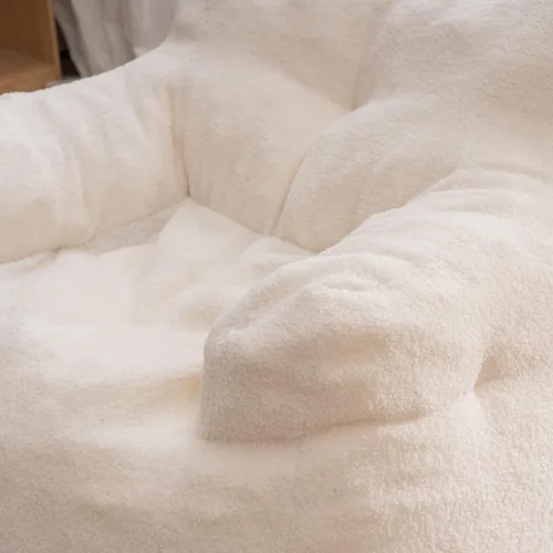 Miniatura 8 de Puf de espuma suave copetuda con tela de peluche para adultos y niños, cómodo sofá perezoso para sala de estar, dormitorio (marfil)