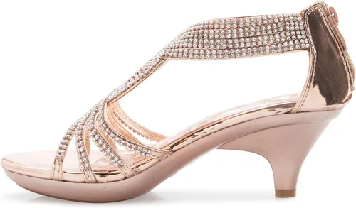 Miniatura 4 de Olivia K - sandalias de tacón bajo para mujer, con tiras y diamantes de imitación
