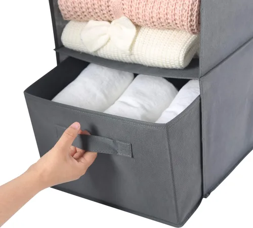 Miniatura 4 de MAX Houser Organizador de armario colgante de 4 estantes, ahorro de espacio, estantes colgantes de tela con 2 bolsillos laterales, plegable (gris)